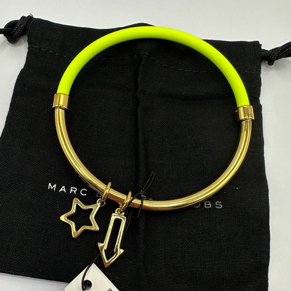 Marc Jacobs Rare Gold Neon Bangle Bracelet w/ Charms + Dust Bag $68 Retail